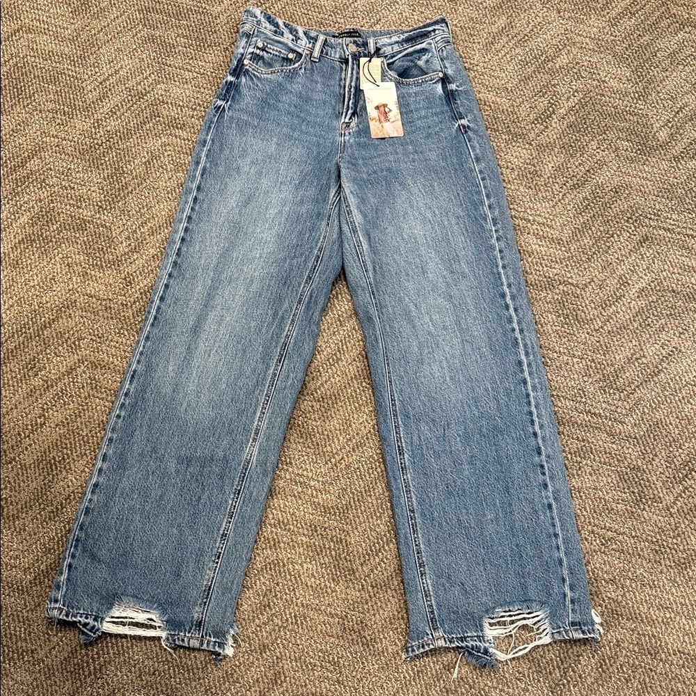 Sincerely Jules Distressed Blue High Rise Straight Jeans (3/26)